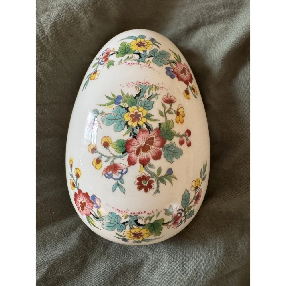 Vintage COALPORT MING ROSE Egg Shape Bone China Trinket Box England Floral